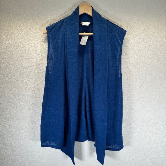 Van Heusen Sleeveless Blue Cardigan Women's L Layering Work Casual NEW - Picture 1 of 12